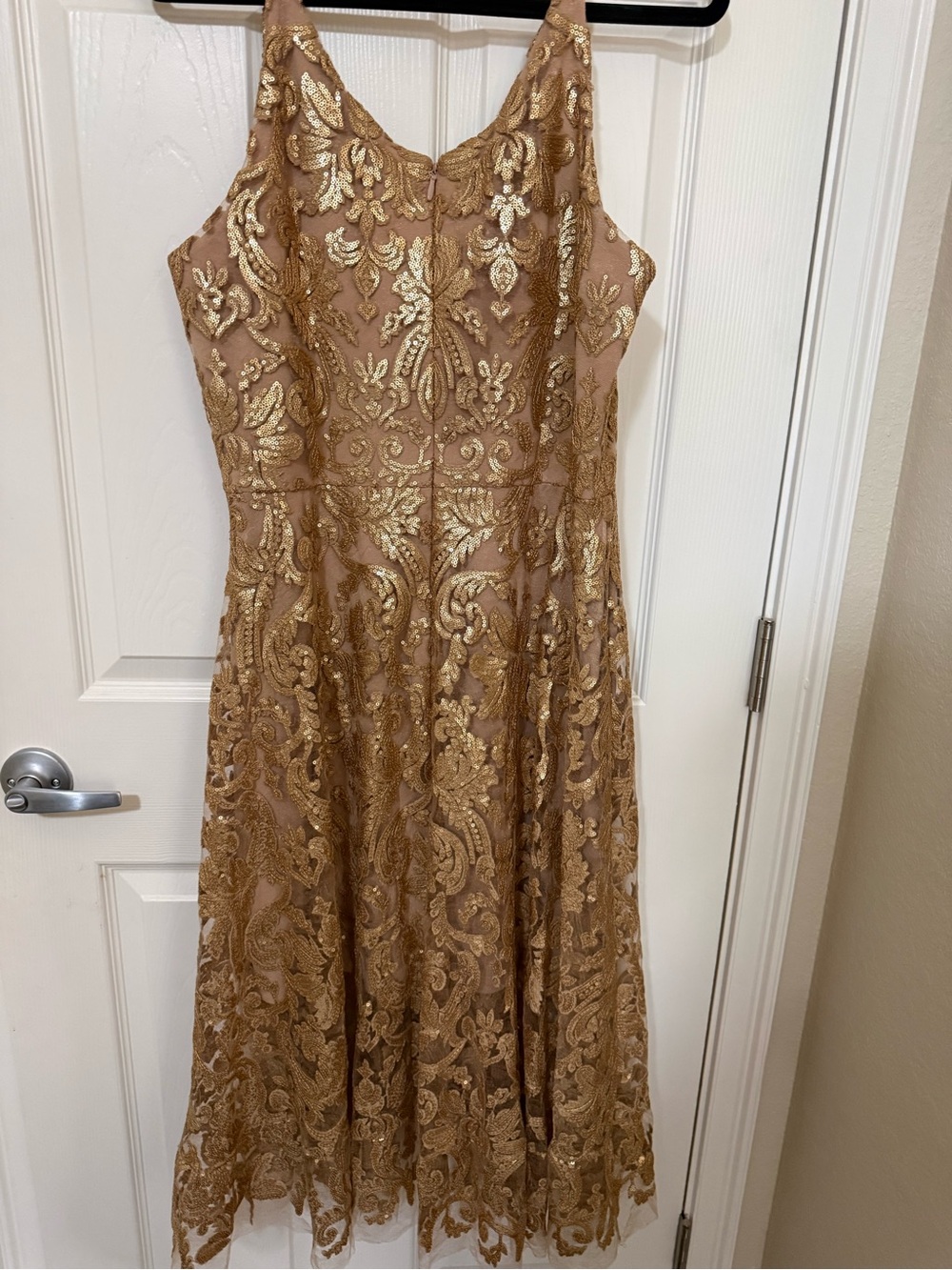 Dress the Population Gold Embroidered Lace Midi Dress